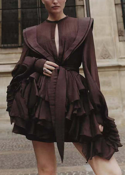 Ladies Elegant Ruffled Long Sleeve Dress