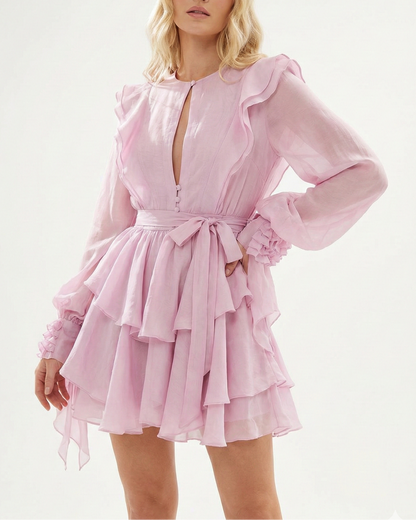 Ladies Elegant Ruffled Long Sleeve Dress