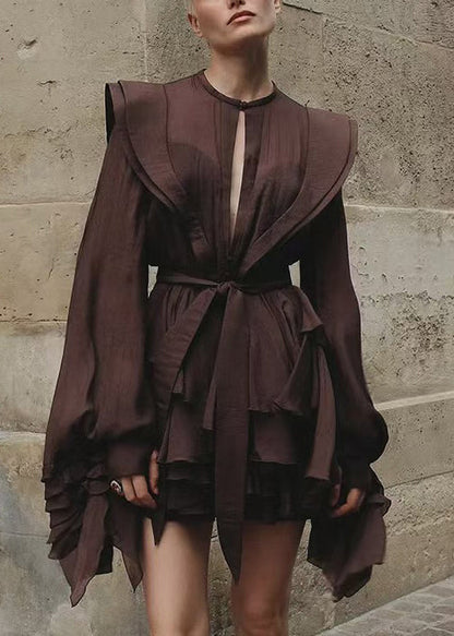Ladies Elegant Ruffled Long Sleeve Dress - Luxivelle