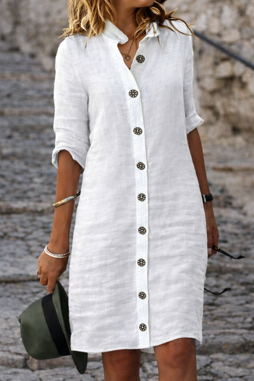 Ladies Casual Button Down Dress - Luxivelle