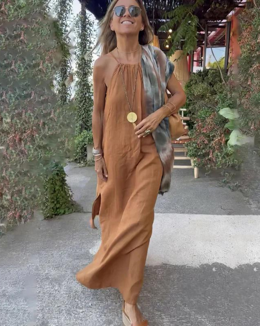 Relaxed Fit Sundress Halter Neck Maxi Dress