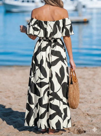 Relaxed Fit Off Shoulder Floral Beach Maxi Dress