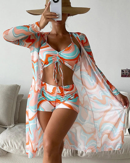 Women's High Waist Swimsuit 3 Piece Beach Coverup Set