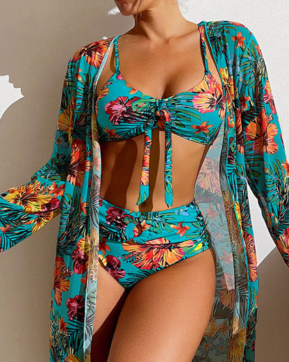 Beachy Floral Swimsuit Cover Up Set