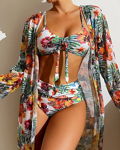 Beachy Floral Swimsuit Cover Up Set - Luxivelle