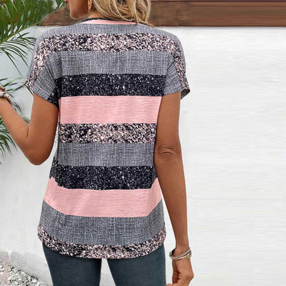 Ladies Slim Fit Striped Short Sleeve Tee