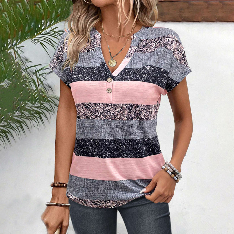 Ladies Slim Fit Striped Short Sleeve Tee - Luxivelle