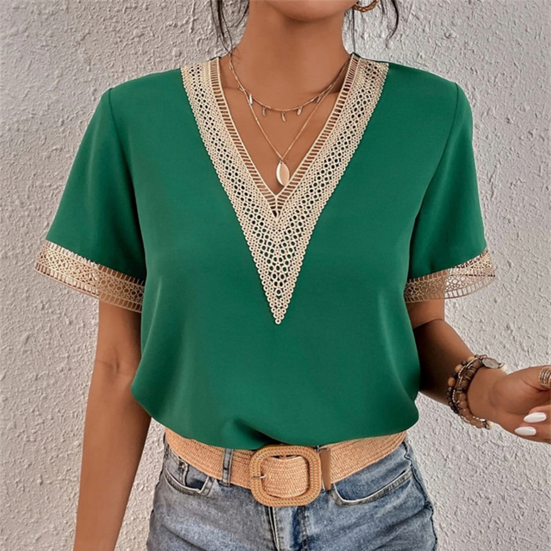 Ladies Casual V Neck Short Sleeve Top