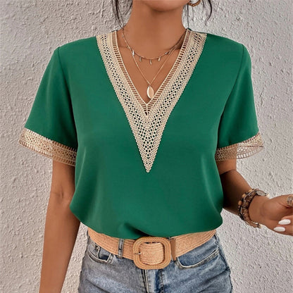 Ladies Casual V Neck Short Sleeve Top