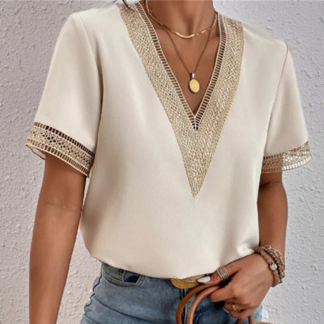 Ladies Casual V Neck Short Sleeve Top