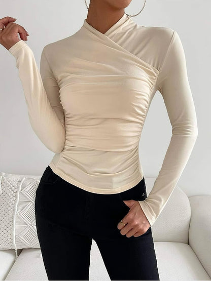 Slim Fit Ladies Wrap Neck Long Sleeve Top