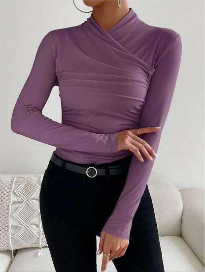 Slim Fit Ladies Wrap Neck Long Sleeve Top