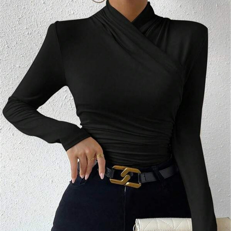 Slim Fit Ladies Wrap Neck Long Sleeve Top