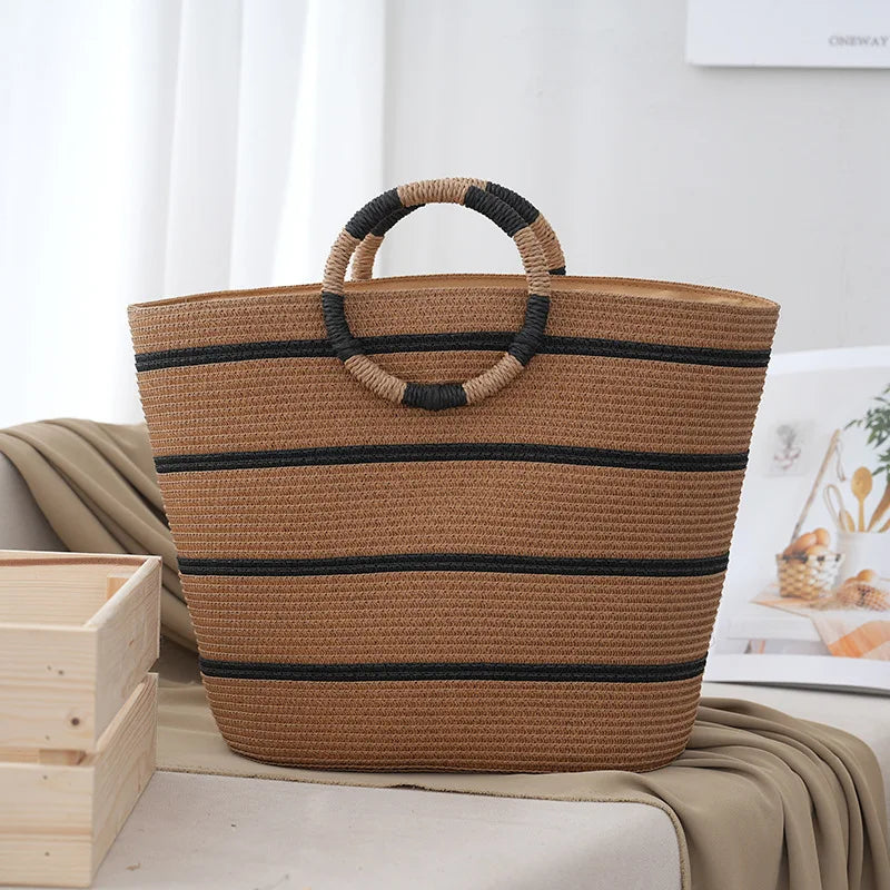 Large Canvas Stripe Shoulder Bag for Beach