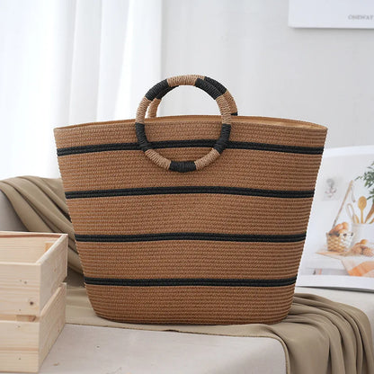 Large Canvas Stripe Shoulder Bag for Beach