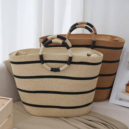 Large Canvas Stripe Shoulder Bag for Beach
