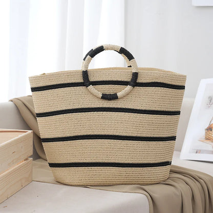 Large Canvas Stripe Shoulder Bag for Beach - Luxivelle