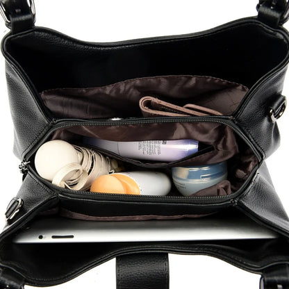 Large Leather Shoulder Work Bag with Crossbody Strap