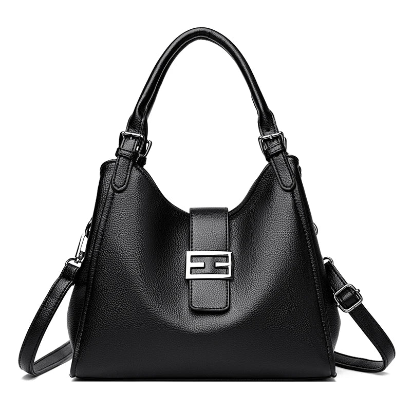 Large Leather Shoulder Work Bag with Crossbody Strap