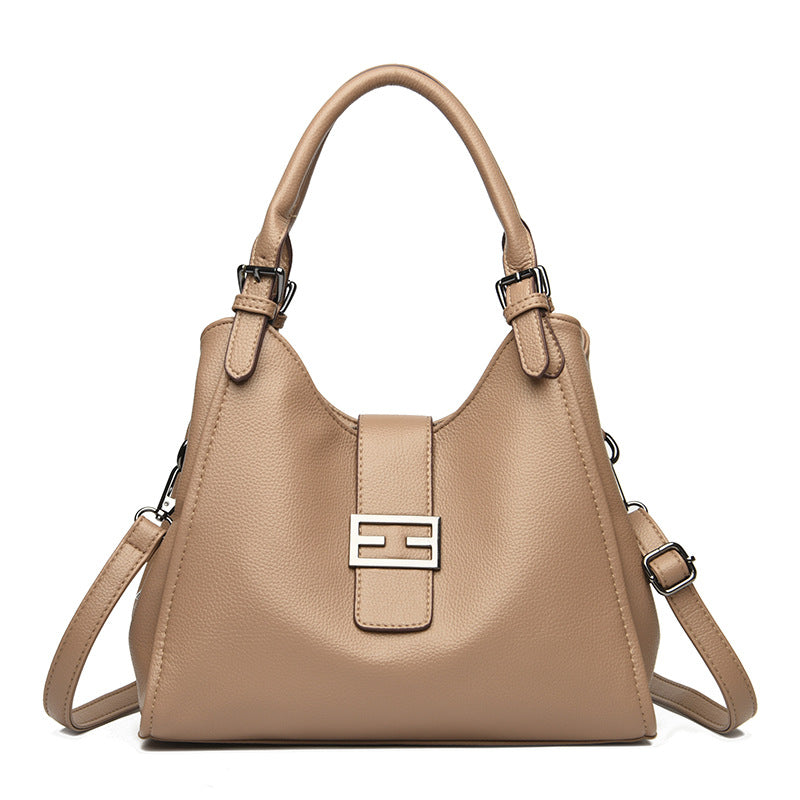 Large Leather Shoulder Work Bag with Crossbody Strap