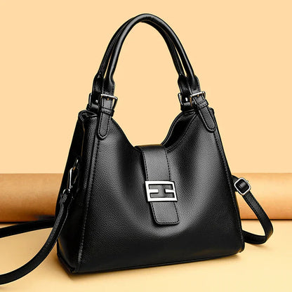 Large Leather Shoulder Work Bag with Crossbody Strap - Luxivelle