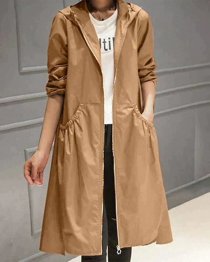 Waterproof Ladies Long Coat with Zip Up Hood