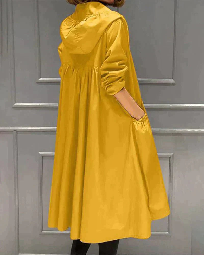 Waterproof Ladies Long Coat with Zip Up Hood
