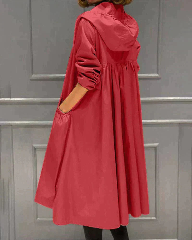 Waterproof Ladies Long Coat with Zip Up Hood