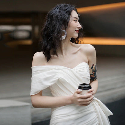 Elegant Strapless Wedding Gown with Train
