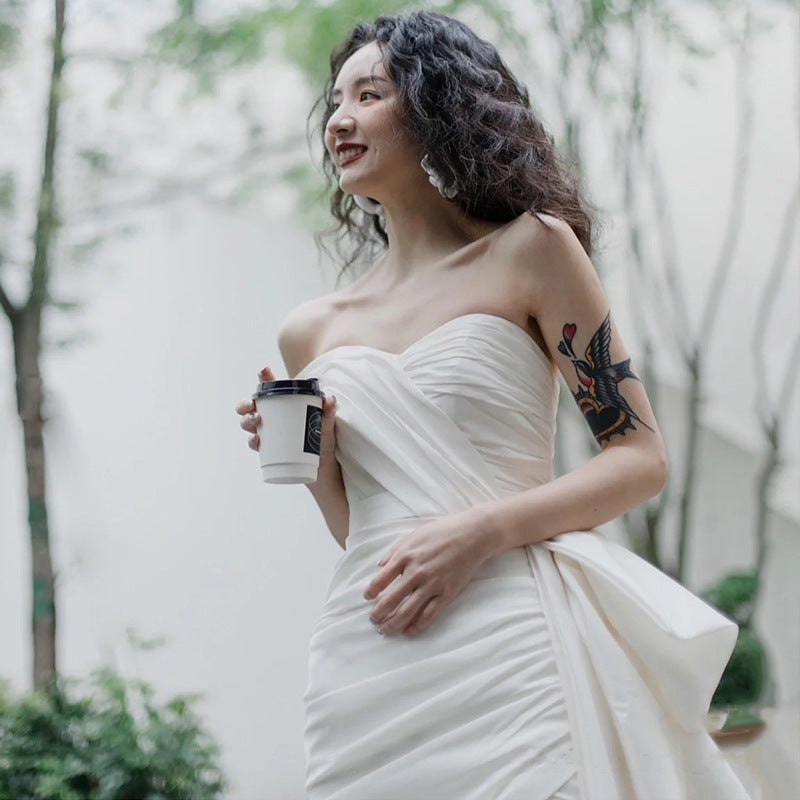 Elegant Strapless Wedding Gown with Train