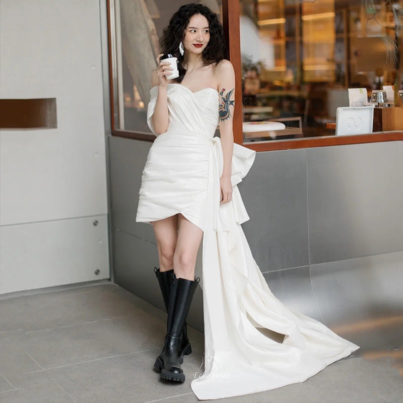 Elegant Strapless Wedding Gown with Train - Luxivelle