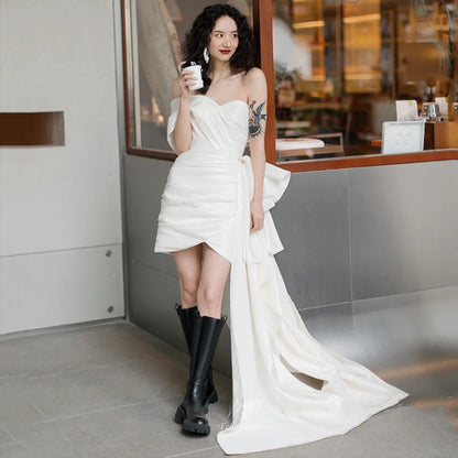 Elegant Strapless Wedding Gown with Train - Luxivelle