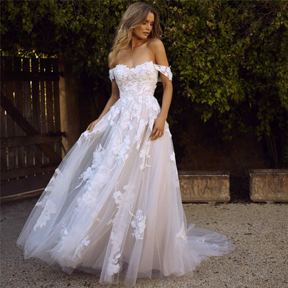 Elegant Bridal Maxi Dress Off The Shoulder Lace