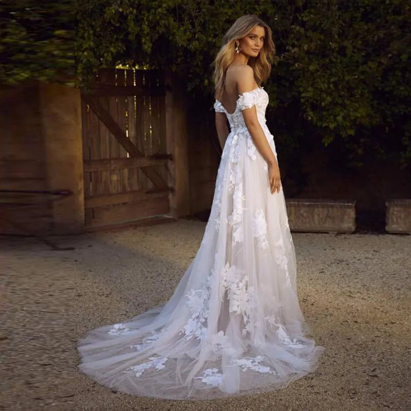 Elegant Bridal Maxi Dress Off The Shoulder Lace