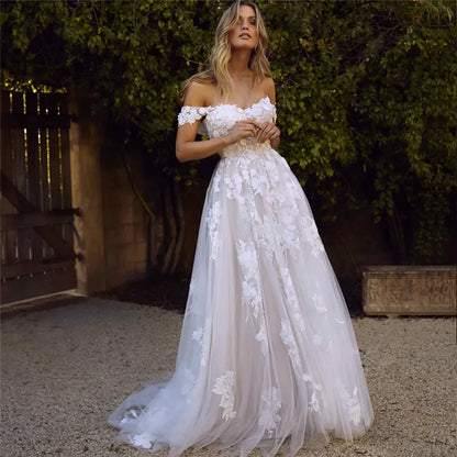 Elegant Bridal Maxi Dress Off The Shoulder Lace