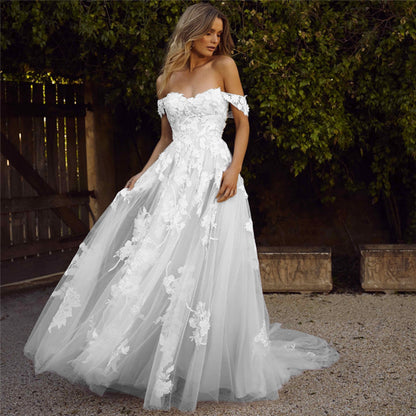 Elegant Bridal Maxi Dress Off The Shoulder Lace - Luxivelle