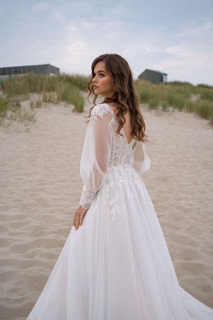 Elegant Bridal Gown Long Sleeve Lace Maxi Dress
