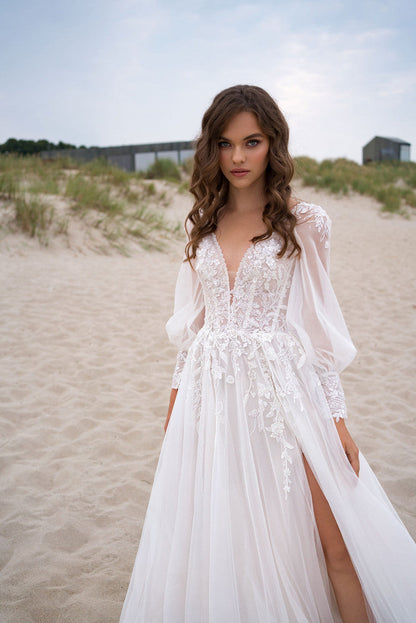 Elegant Bridal Gown Long Sleeve Lace Maxi Dress - Luxivelle