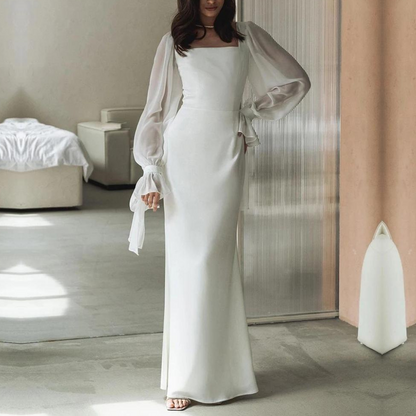 Elegant Bridal Gown with Long Sleeves - Luxivelle