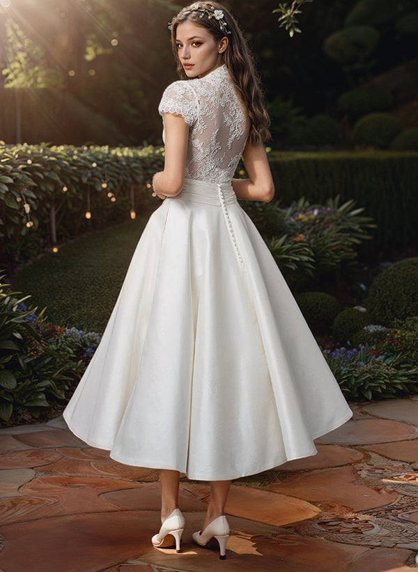 Ladies Bridal Dress V Neck Cap Sleeve Midi