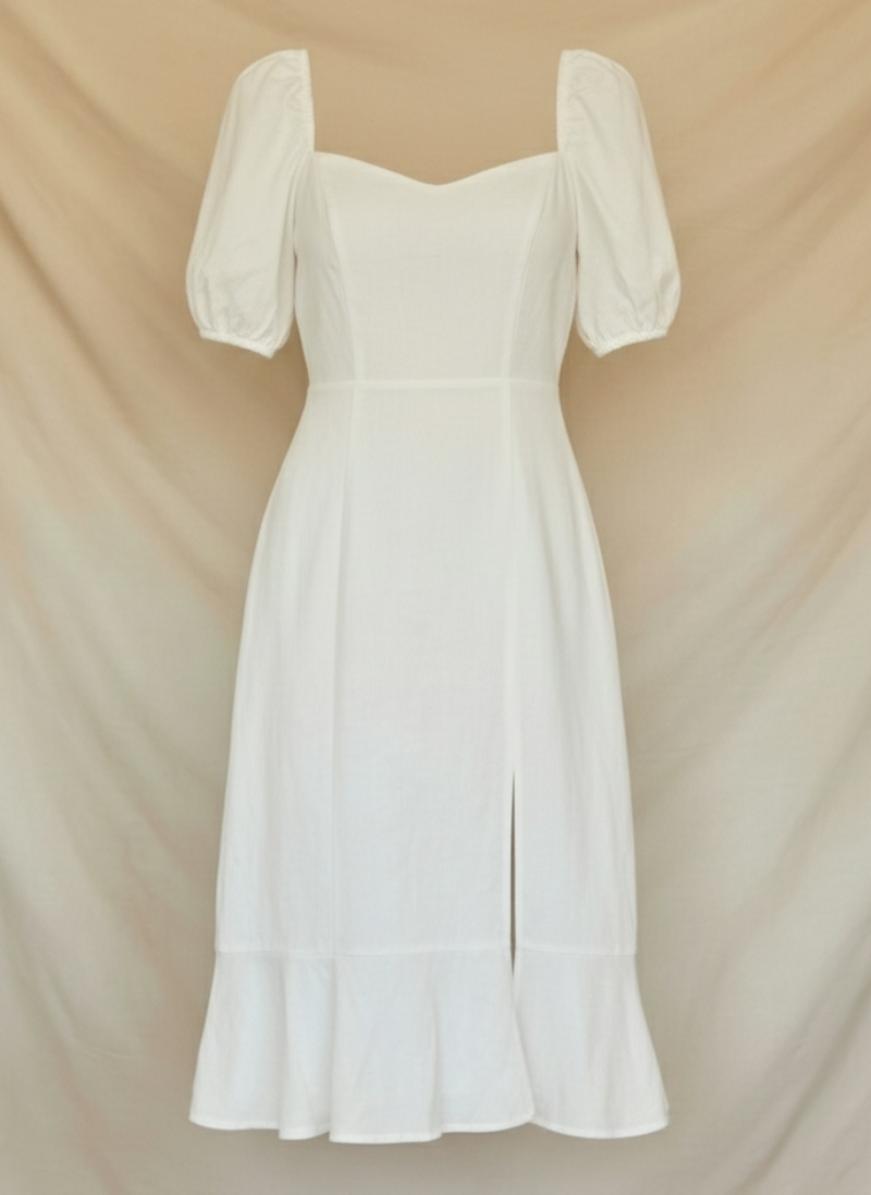 Elegant Ladies Party Midi Dress Puff Sleeves