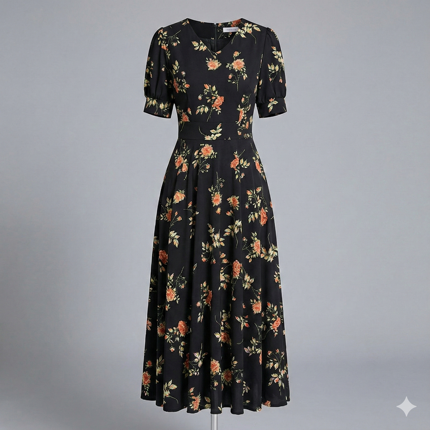 Elegant Ladies Floral Midi Party Dress V Neck