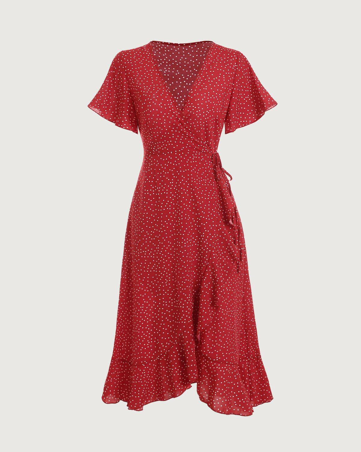 Elegant Polka Dot Midi Wrap Dress for Women