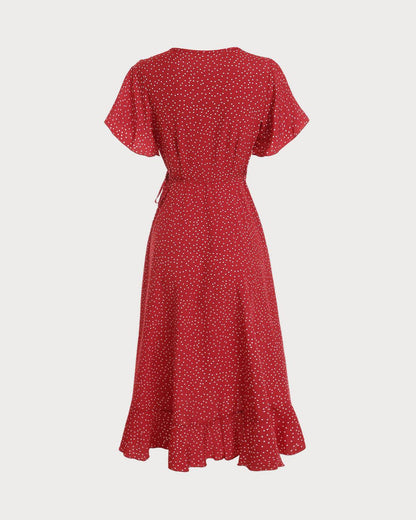 Elegant Polka Dot Midi Wrap Dress for Women