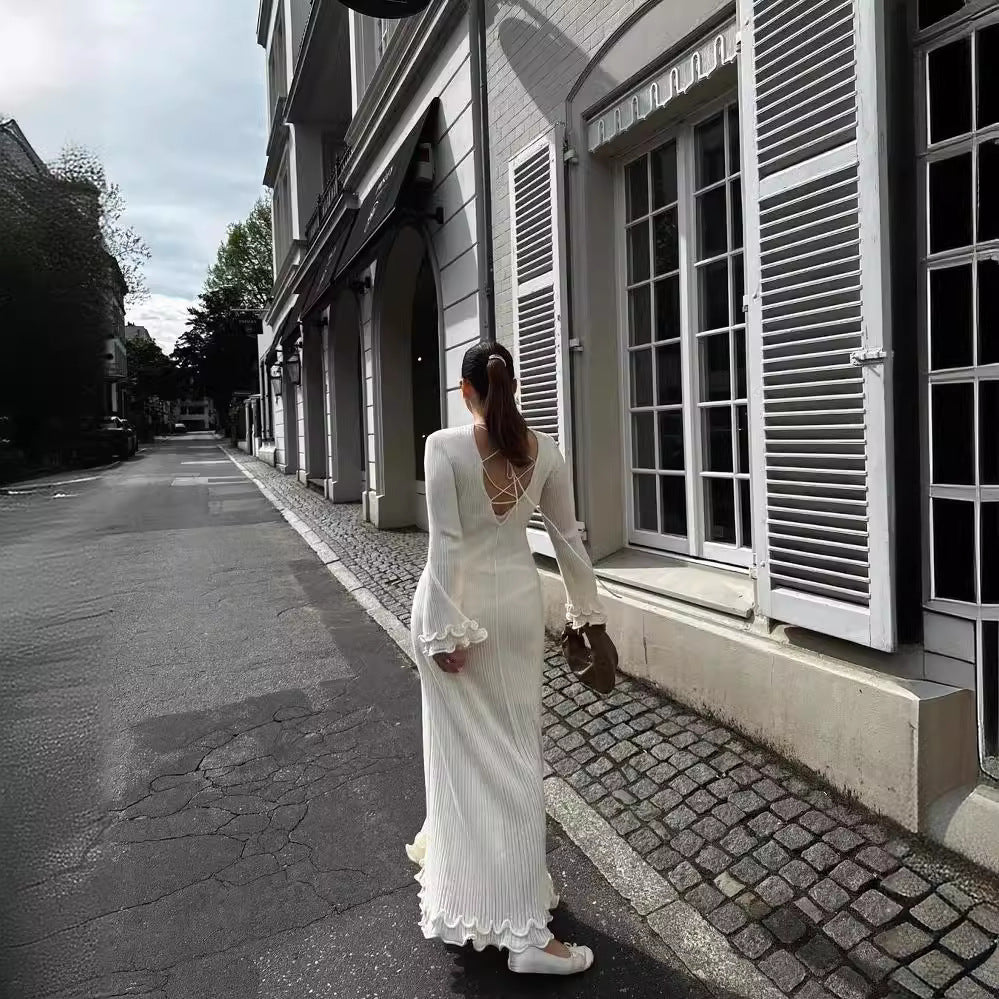 Women's Cream Long Sleeve Maxi Dress