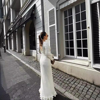 Women's Cream Long Sleeve Maxi Dress