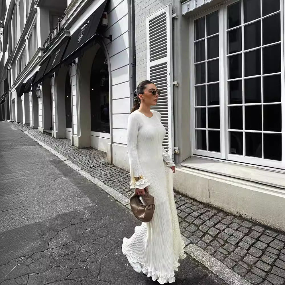 Women's Cream Long Sleeve Maxi Dress