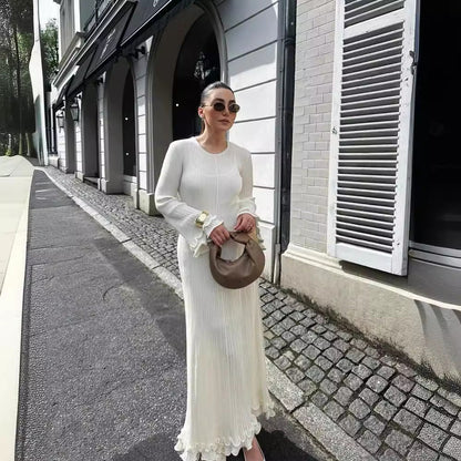 Women's Cream Long Sleeve Maxi Dress - Luxivelle