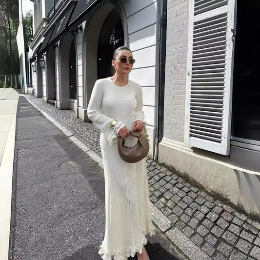 Women's Cream Long Sleeve Maxi Dress - Luxivelle