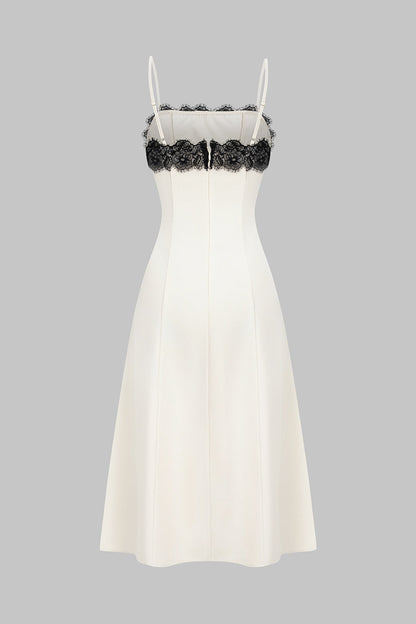Elegant Black Lace Midi Evening Dress for Women